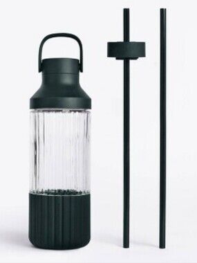 Forest green Beast hydration Glass Carafe with Carry Handle and Straw Set